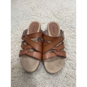 Bjorndal‎ Mabel Cognac Leather Wedge Heel Ankle Strap Sandals Women's 8m 260075